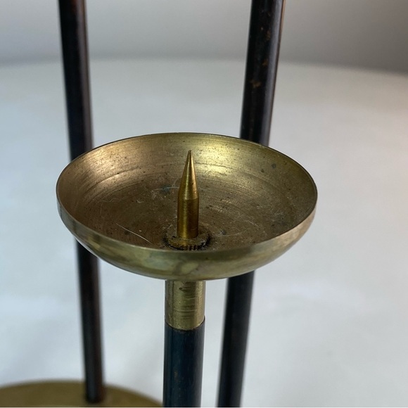 Vintage Mid Century Brass Copper Tiered Candlestick 6 Candle Holder Candelabra - Picture 8 of 13